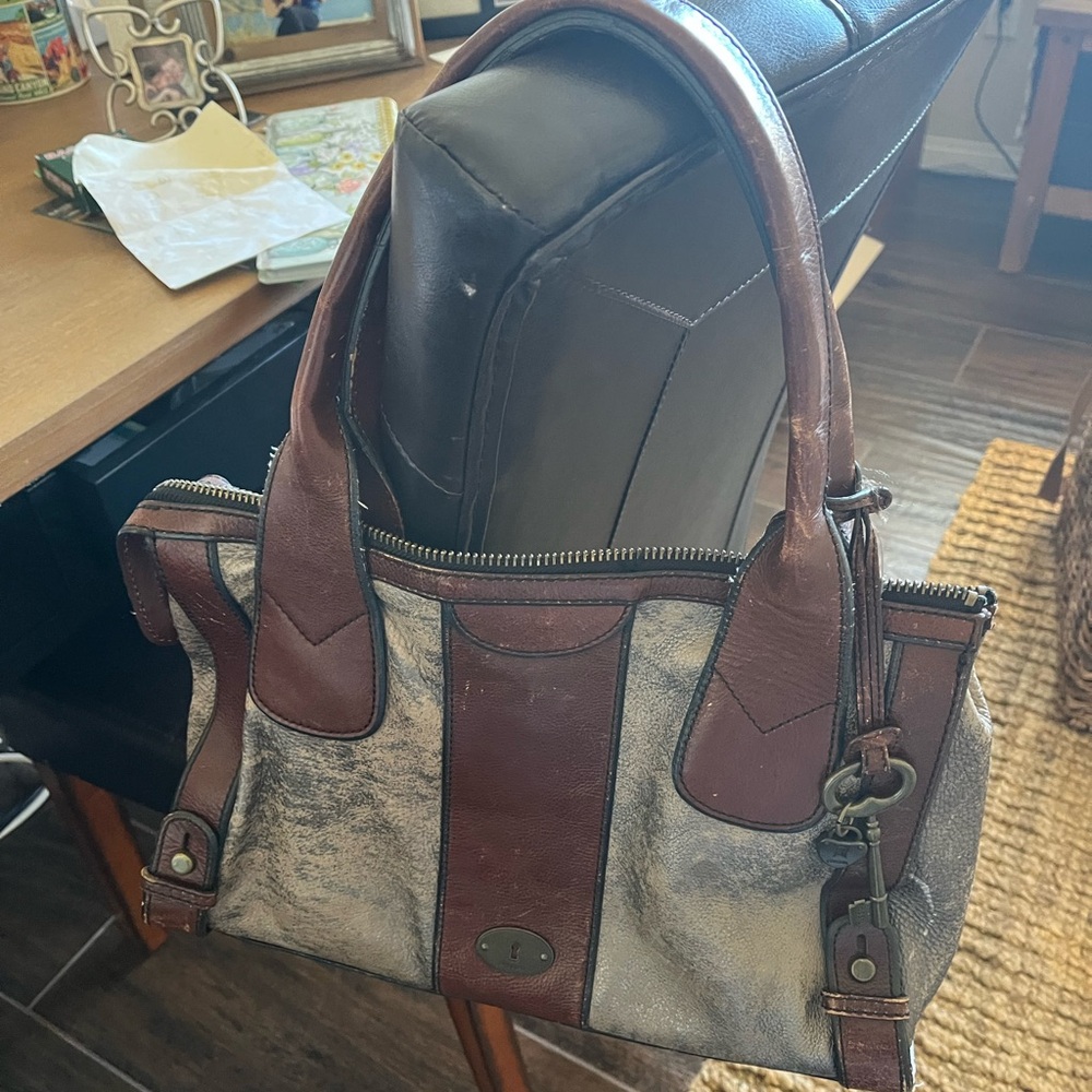Brown and Tan Leather Women’s Fossil Bag